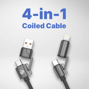 Câble spiralé 4 en 1 USB, USB-C, Lightning 60 W - iServices