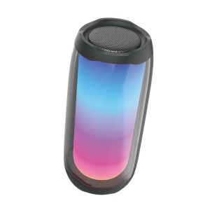 Enceinte Bluetooth Lumineuse Slim avec lumières bleues et roses.